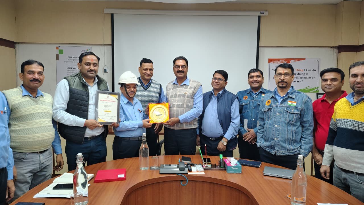जिंदल स्टील को मिला प्लेटिनम अवॉर्ड,सुरक्षा मानकों में उत्कृष्ट प्रदर्शन के लिए सम्मानित
