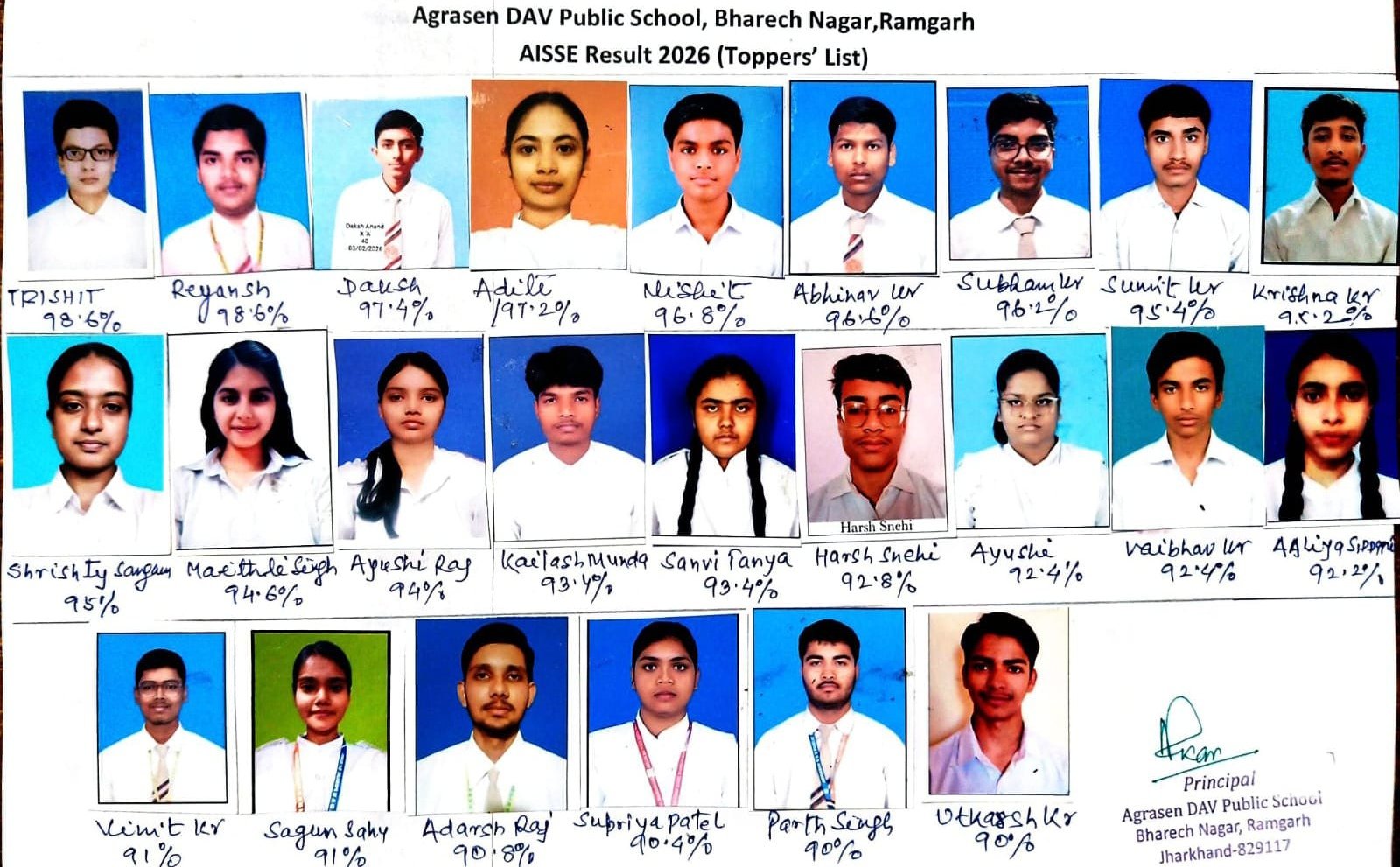 अग्रसेन डीएवी भरेचनगर के विद्यार्थियों का सीबीएसई 10वीं में शानदार प्रदर्शन