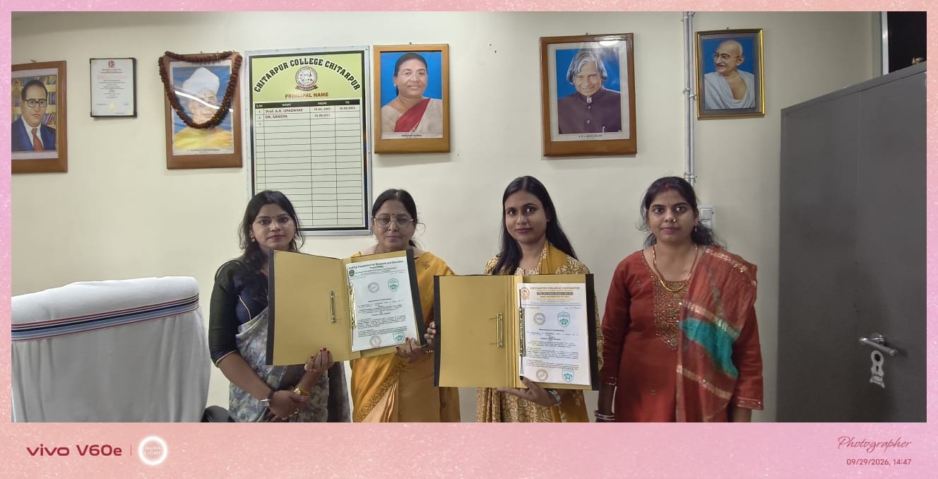 टर्टल फाउंडेशन फॉर रिसर्च एंड एजुकेशन ट्रस्ट एवं चितरपुर कॉलेज के बीच समझौता ज्ञापन पर हस्ताक्षर